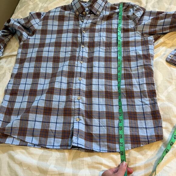 Johnnie-O hangin’ out blue brown plaid cotton button up shirt large - Picture 7 of 8